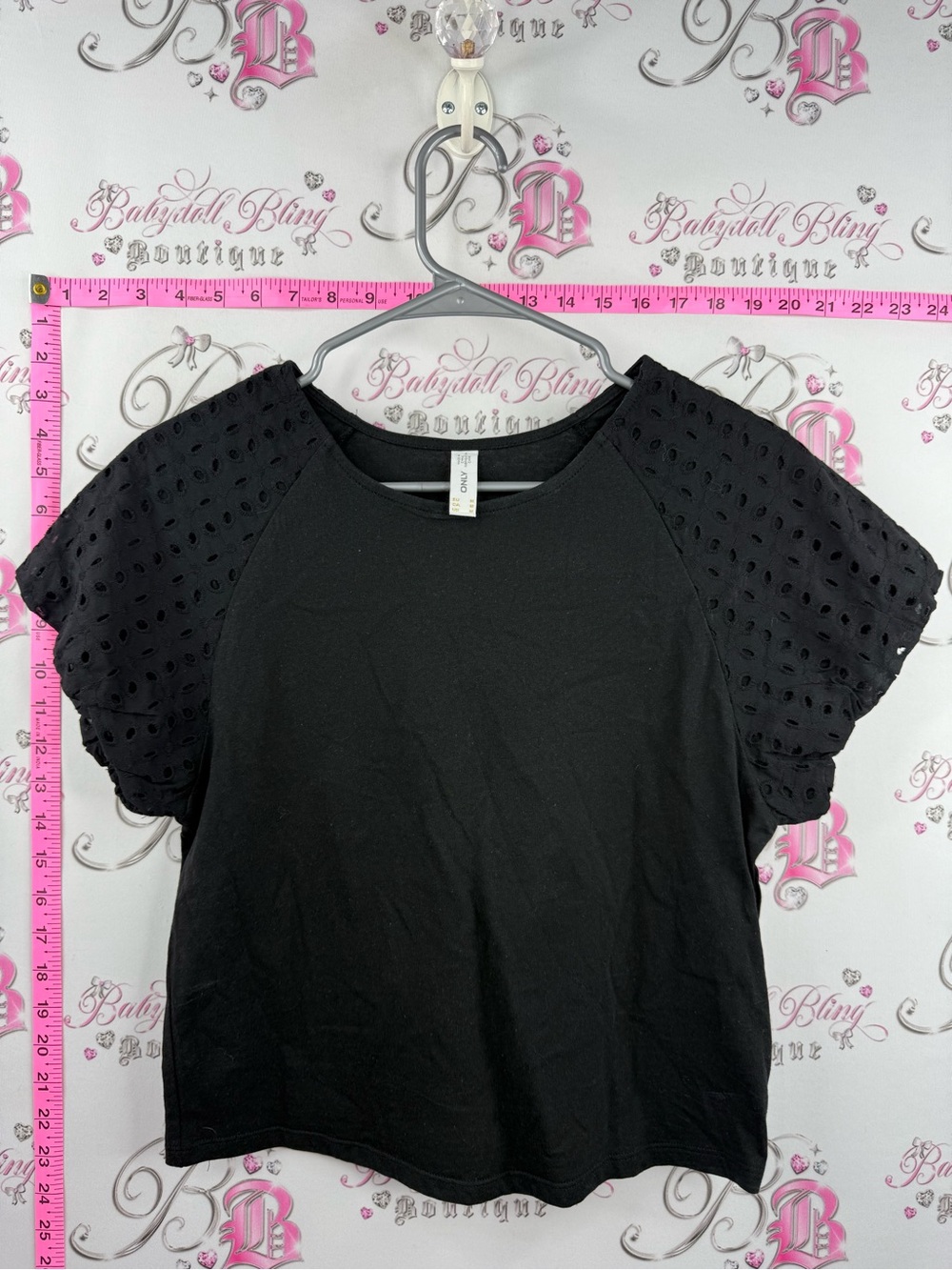 Only shirt lace style sleeve details Black Eyelet Puff Sleeve Tee basic fun tee
